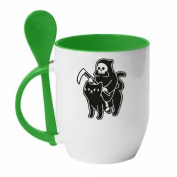 Чашка з ложкою Death and cat - PrintSalon