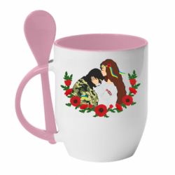 Кружка з керамічною ложкою Дівчина цілує солдата - PrintSalon