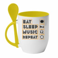 Чашка с ложкой Eat sleep dj repeat. - PrintSalon