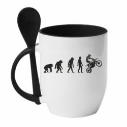 Чашка с ложкой Эволюция мотоциклиста - PrintSalon