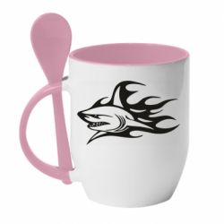 Чашка с ложкой Flaming shark - PrintSalon