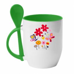 Чашка с ложкой Flowers and Butterflies - PrintSalon