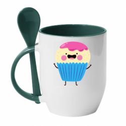 Чашка с ложкой Funny cupcake with smile - PrintSalon