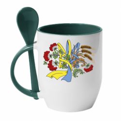 Чашка з ложкою Герб колоски і калина - PrintSalon