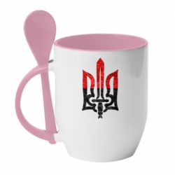 Чашка с ложкой Герб Украины красно-черный - PrintSalon