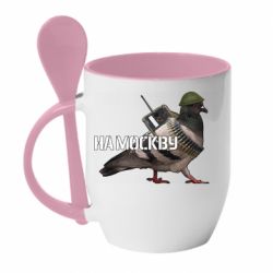 Кружка с керамической ложкой Голубь на москву - PrintSalon