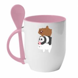 Чашка с ложкой Гризли Панда и Белый - PrintSalon