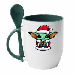 Чашка с ложкой Grogu Santa Claus - PrintSalon