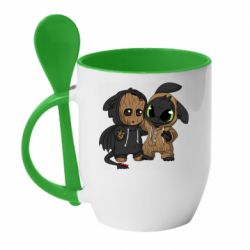 Чашка с ложкой Groot And Toothless - PrintSalon