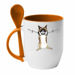 Чашка с ложкой Grumpy Cat On The Rope - PrintSalon