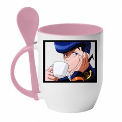 Чашка с ложкой Higashikata Josuke drinking tea - PrintSalon