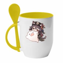 Чашка с ложкой Hu Tao cat - PrintSalon