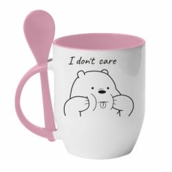 Чашка с ложкой I don't care white - PrintSalon