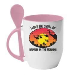 Чашка с ложкой I love the smell napalm, in the morning - PrintSalon