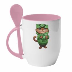 Чашка с ложкой Кот Майнкрафт - PrintSalon