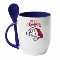 Чашка с ложкой Кот саймона рождество - PrintSalon