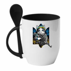 Чашка с ложкой Кот военный - PrintSalon