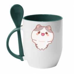 Чашка с ложкой Котик обнимает тебя - PrintSalon