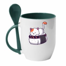 Чашка с ложкой Котик. Суши-кровать - PrintSalon
