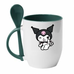 Чашка с ложкой Kuromi hello kitty - PrintSalon
