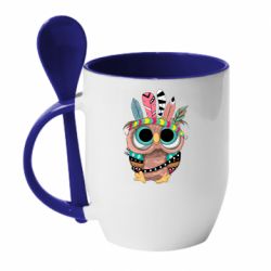 Чашка с ложкой Little owl with feathers - PrintSalon