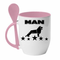 Чашка с ложкой Man lion and stars - PrintSalon