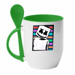 Чашка с ложкой Marshmello Colorful Portrait - PrintSalon