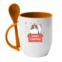 Чашка с ложкой Meowy Christmas ( present box ) - PrintSalon