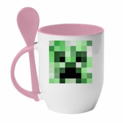 Чашка с ложкой Minecraft minimalist Creeper - PrintSalon