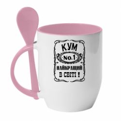 Чашка с ложкой Найкращий Кум в світі 01 - PrintSalon