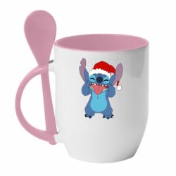 Чашка с ложкой Новогодний Стич - PrintSalon