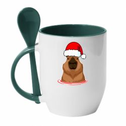 Чашка с ложкой Новогодняя капибара - PrintSalon