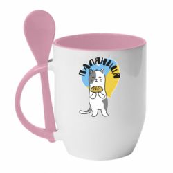 Кружка с керамической ложкой Паляниця, кот - PrintSalon