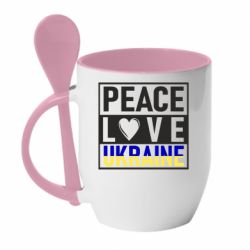 Кружка с керамической ложкой PEACE LOVE UKRAINE - PrintSalon
