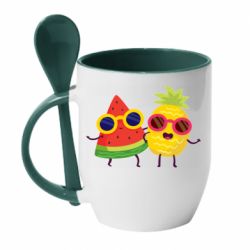 Чашка с ложкой Pineapple with watermelon - PrintSalon