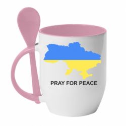 Кружка с керамической ложкой Pray for peace - PrintSalon