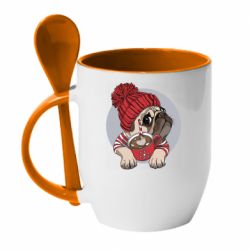 Чашка с ложкой Pug And Coffee - PrintSalon