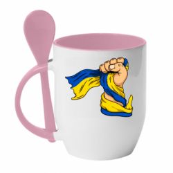 Чашка с ложкой Рука с украинским флагом - PrintSalon