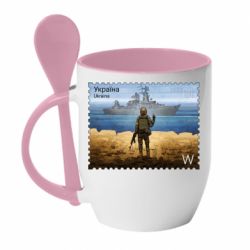 Кружка с керамической ложкой русский корабль иди на@ - PrintSalon