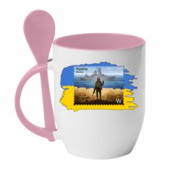 Кружка с керамической ложкой Русский военный корабль! Украина - PrintSalon