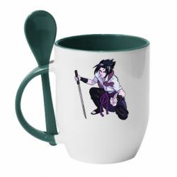 Чашка с ложкой Sasuke with katana - PrintSalon