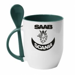 Чашка с ложкой Scania SAAB logo - PrintSalon