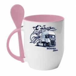 Чашка с ложкой Scania watercolor art - PrintSalon