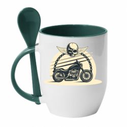 Чашка с ложкой Skull and Bike - PrintSalon