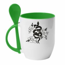 Чашка с ложкой Snake with flowers - PrintSalon