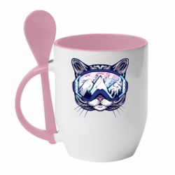 Чашка с ложкой Snowboard Cat - PrintSalon