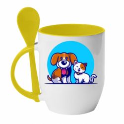 Чашка с ложкой Собачка и котик - PrintSalon
