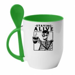 Чашка с ложкой Staying alive with coffee - PrintSalon