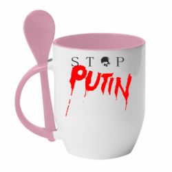 Кружка с керамической ложкой Стоп Путин - PrintSalon