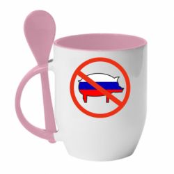 Кружка з керамічною ложкою Stop Russian - PrintSalon